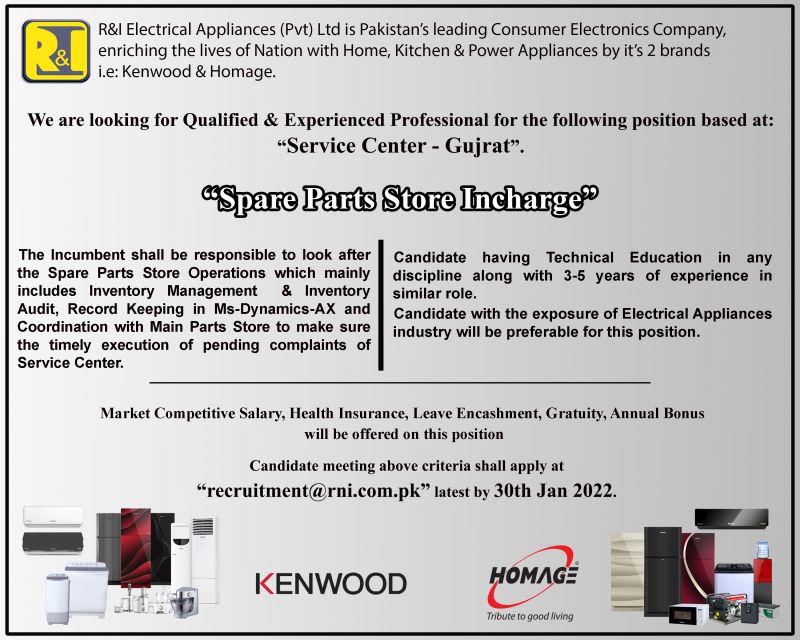 R&I Electrical Appliances Pvt Ltd Jobs January 2022