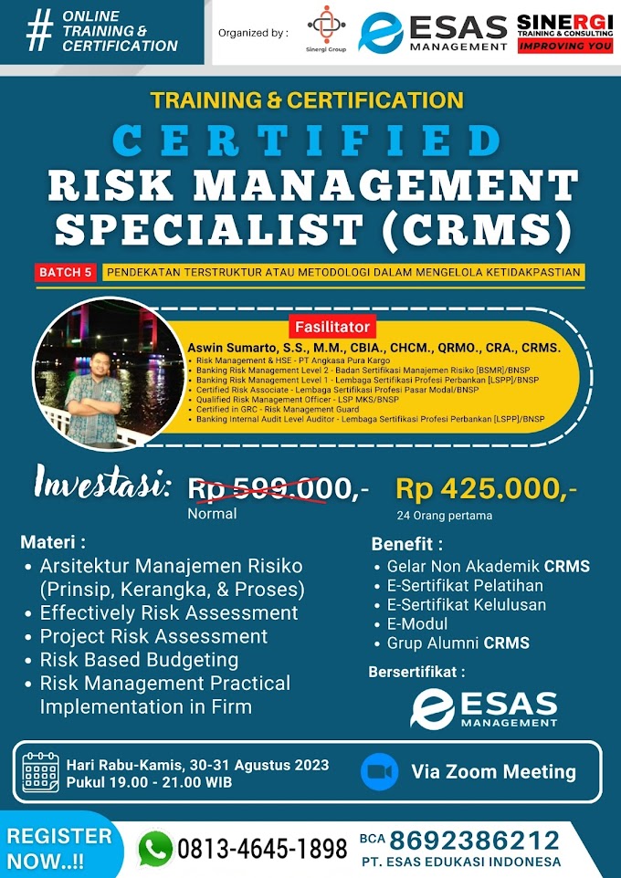 WA.0813-4645-1898 | Certified Risk Management Specialist (CRMS) 30 Agustus 2023