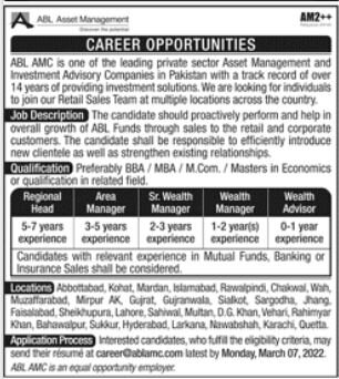 ABL Asset Management Company Bank Jobs 2022 | Latest Job in Pakistan