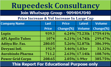 Price Increase & Vol Increase In Large Cap