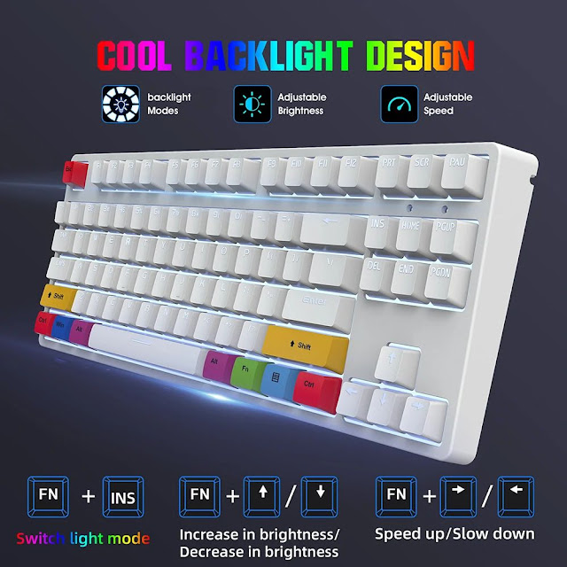HXSJ L600 Wired Mechanical Keyboard 87 Keys Hot Swappable Red Switch Type-C USB Wired Backlit Gaming Keyboard with Removable Dye Sublimation Keycap