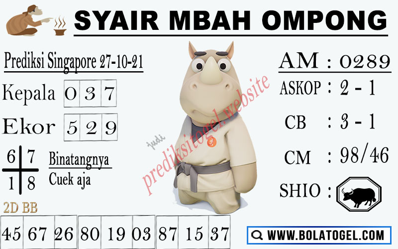 Syair Mbah Ompong SGP Rabu 27-Okt-2021