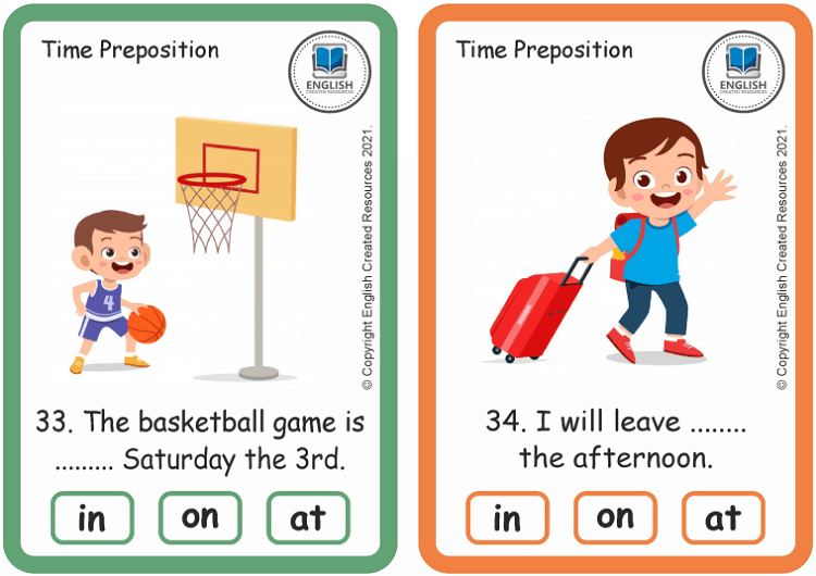 Grammar Activity: Preposition of Time | Task Cards