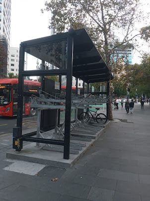 Cycle Stand in Auckland.Cycling is popular and many streets have " Cycle lanes".