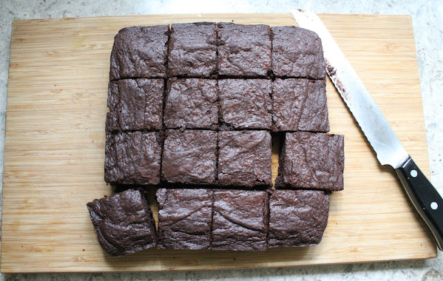 Cutting the brownies with a serrated knife