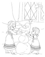Anna and Elsa building a snowman coloring page