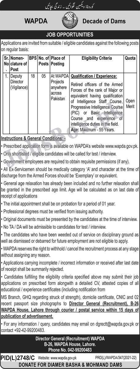 WAPDA Jobs 2022 Download Application Form - www.wapda.gov.pk