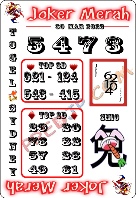 Prediksi Joker Merah Sdy Kamis 30-Mar-2023