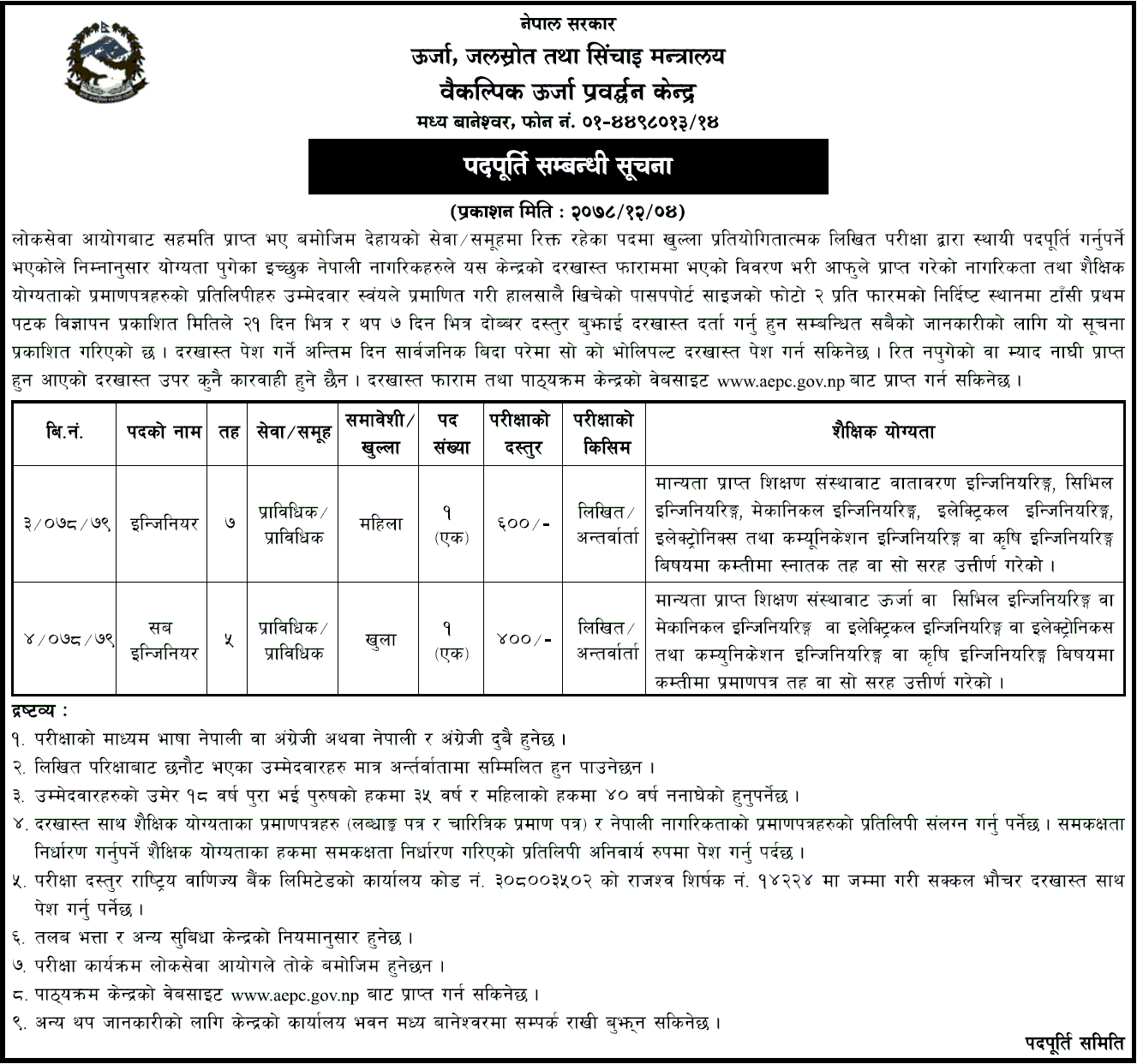 Alternative Energy Promotion Center Vacancy