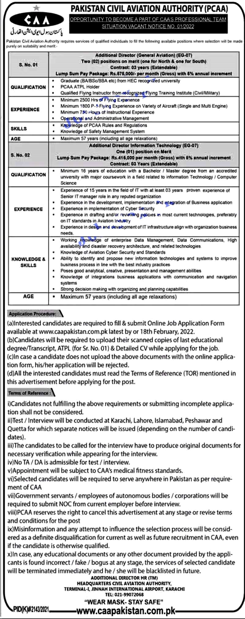 Pakistan Civil Aviation Authority PCAA Jobs 2022-Online Apply