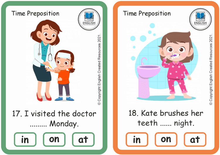 Grammar Activity: Preposition of Time | Task Cards