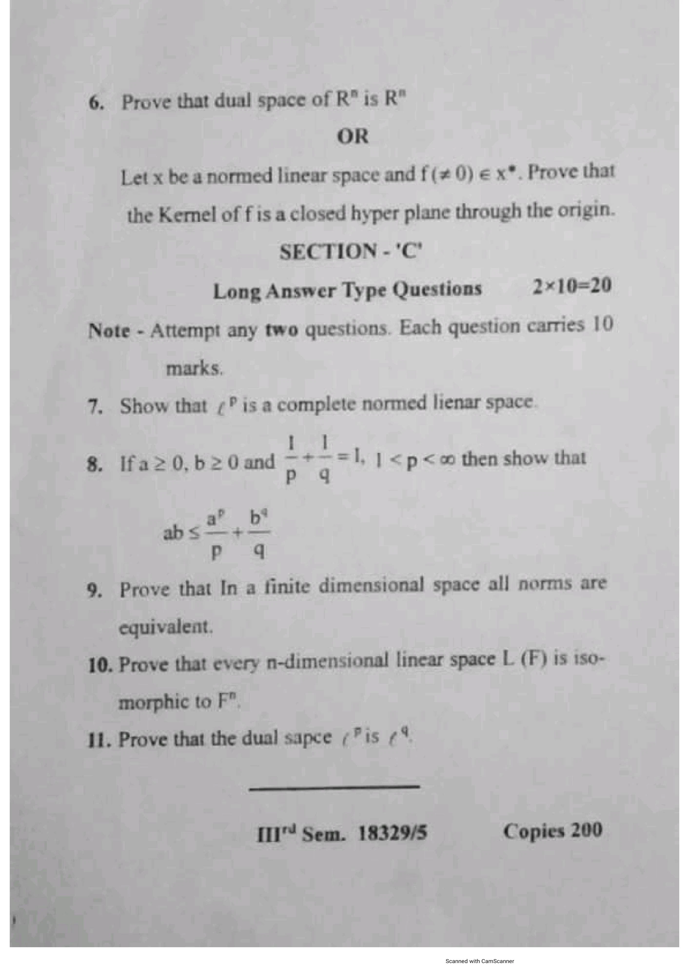 Mathematics M.Sc - IIIrd Sem Previous Question Papers Subject - Functional Anaysis