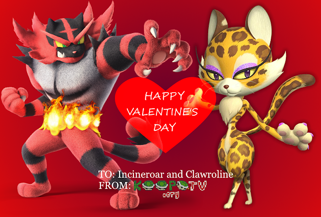 Incineroar Clawroline Happy Valentine's Day card KoopaTV furbait furry tiger leopard Kirby Pokémon