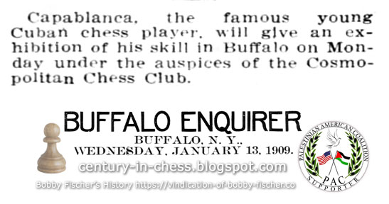 Capablanca Will Give Exhibition in Buffalo
