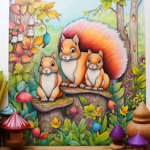 Coloring Book squirrel family