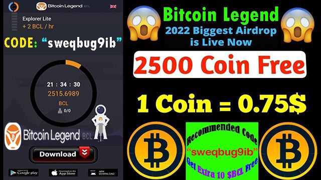 BitcoinLegend Mine to Earn 2500 $BCL Coin worth $1875 USD Free