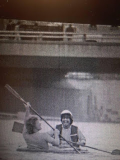 Bruce Fox and Alfred Guajardo floating down a Flooded Interstate 5, Sacramento California