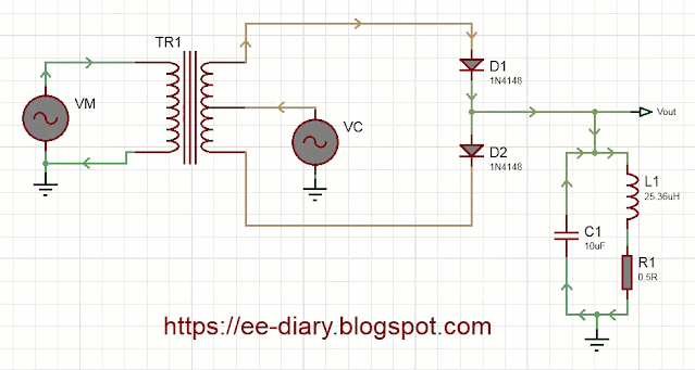 animation of the signal flow in two diode balanced mixer