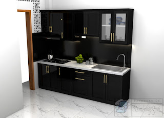 Kitchen Set Warna Hitam Glossy Meja Granit Asli Corak Carara White