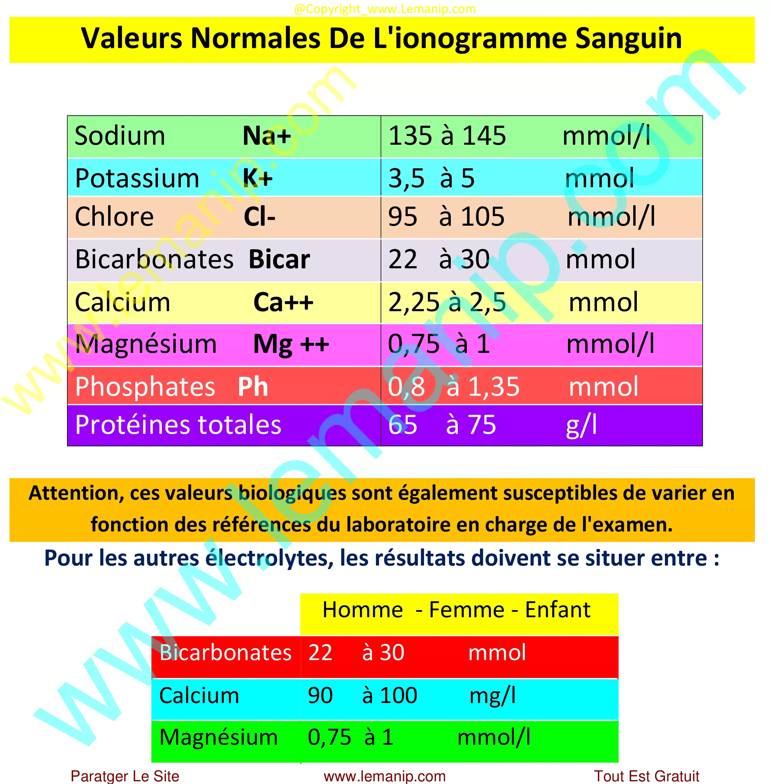 Valeurs Normales ionogramme Sanguin