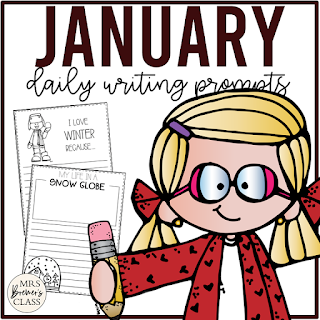 January writing prompt templates for daily journal writing or a writing center in Kindergarten First Grade Second Grade