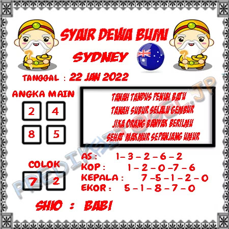 Syair Dewa Bumi Sydney Sabtu 22-Jan-2022