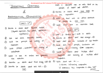 Important Questions Pharmaceutical Engineering 3rd Semester B.Pharmacy Previous Year's Question Paper,BP304T Pharmaceutical Engineering,BPharmacy,Previous Year's Question Papers,BPharm 3rd Semester,