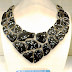 LPQSN0005 925 Silver Studded in 925 Silver Necklace Black With White Bands