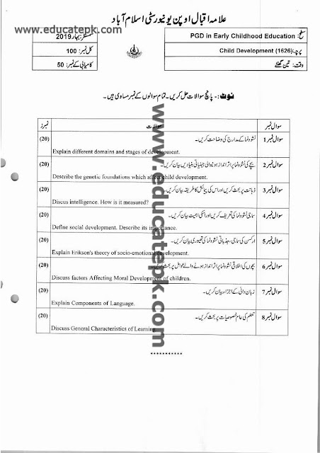 aiou-b.ed-code-1626-past-papers