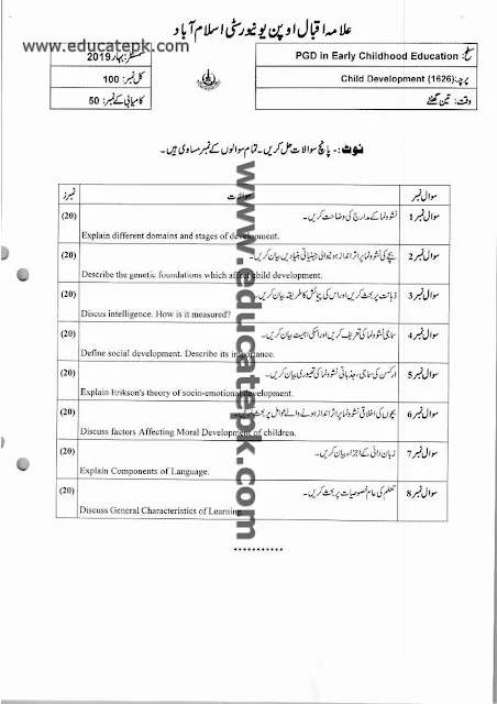 aiou-b.ed-code-1626-past-papers