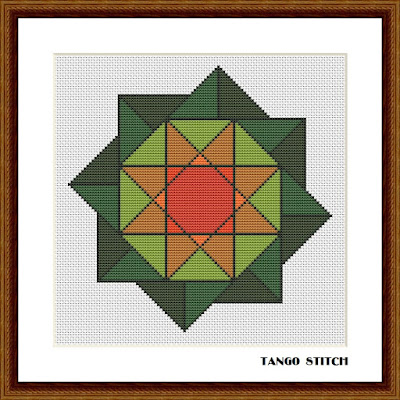 Sacred geometric ornament easy cross stitch embroidery pattern