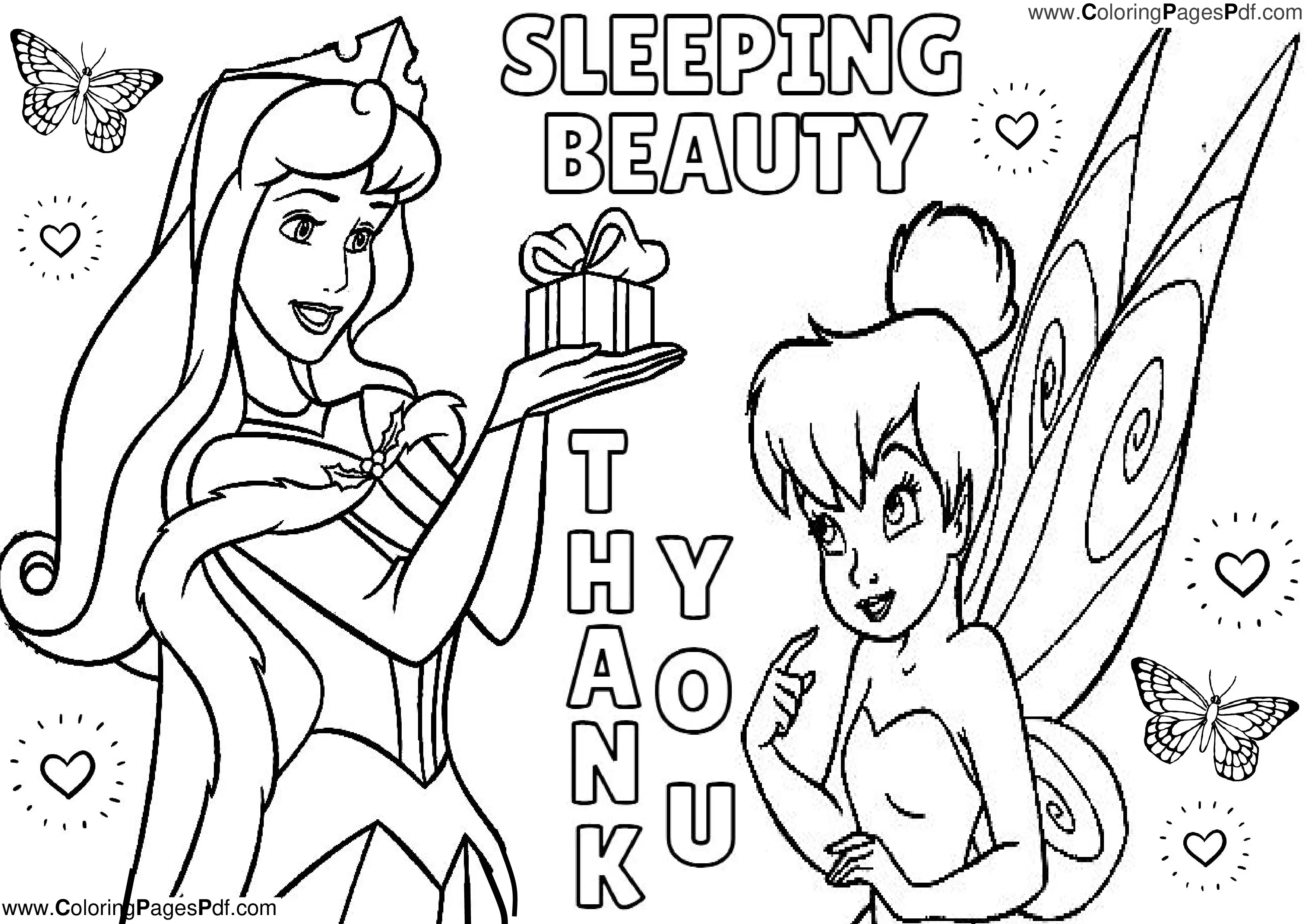 Tinkerbell & sleeping beauty coloring pages
