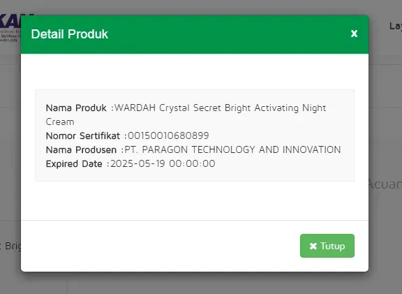 cek halal wardah crystal secret bright activating night cream