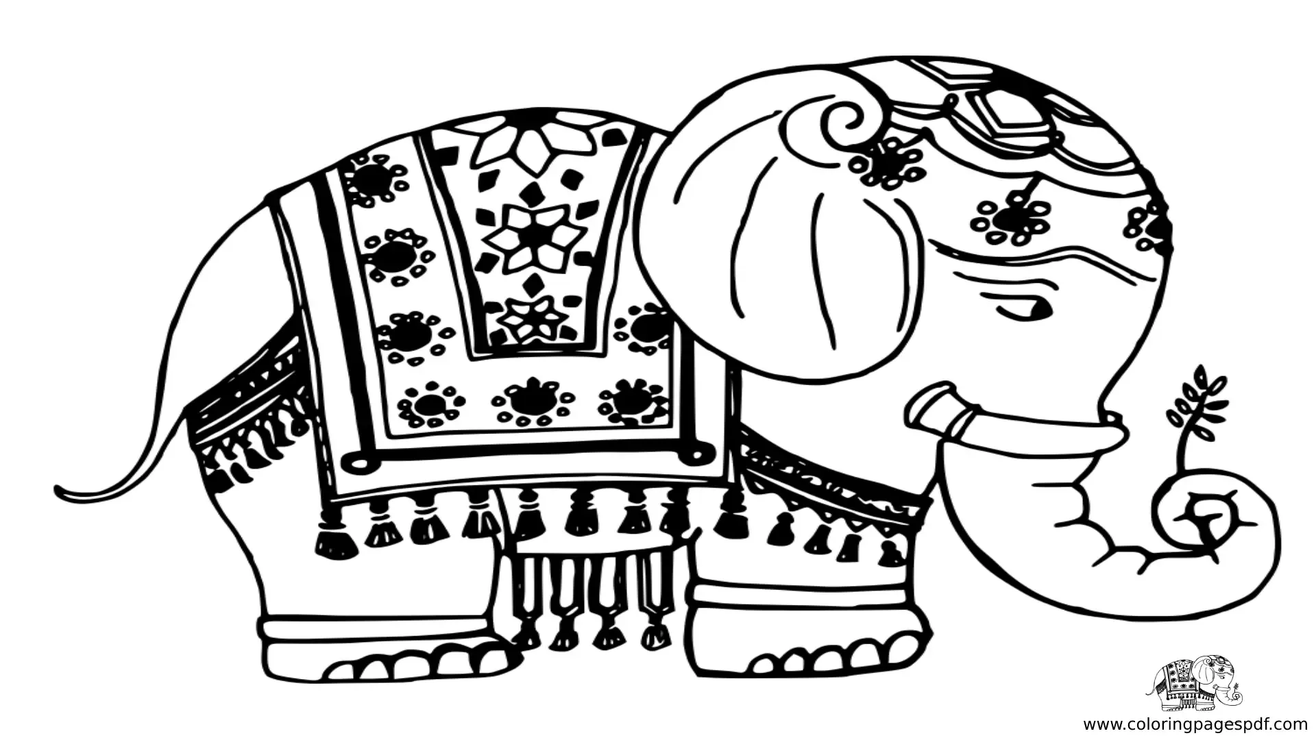 Coloring Pages Of An Elephant With An Arabic Cover On Top