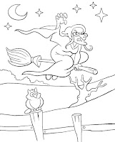 Witch flies on broom coloring page