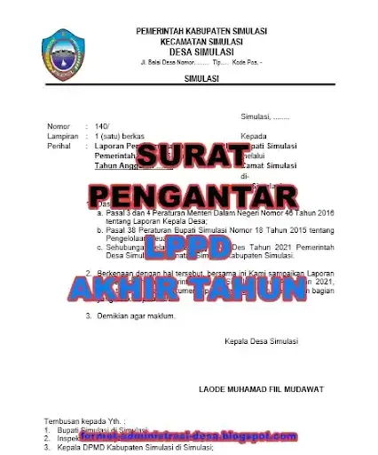 Download contoh surat pengantar LPPD Kepala Desa akhir tahun format Doc/Word dan PDF