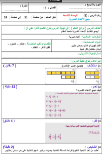 تحضير رياضيات الصف الرابع الابتدائى الترم الثانى