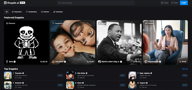 Dopple AI Fitur Chat Lengkap Berbagai Artis, Film, Anime, dan Komik