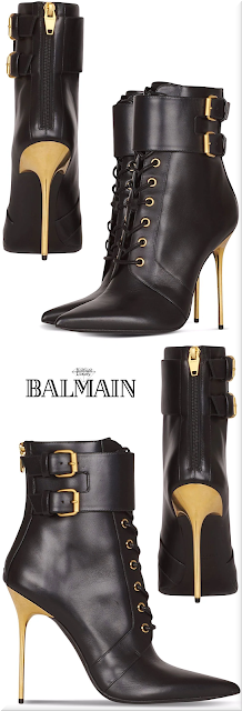 ♦Balmain Uria black lace-up goatskin ankle boot #balmain #shoes #black #brilliantluxury
