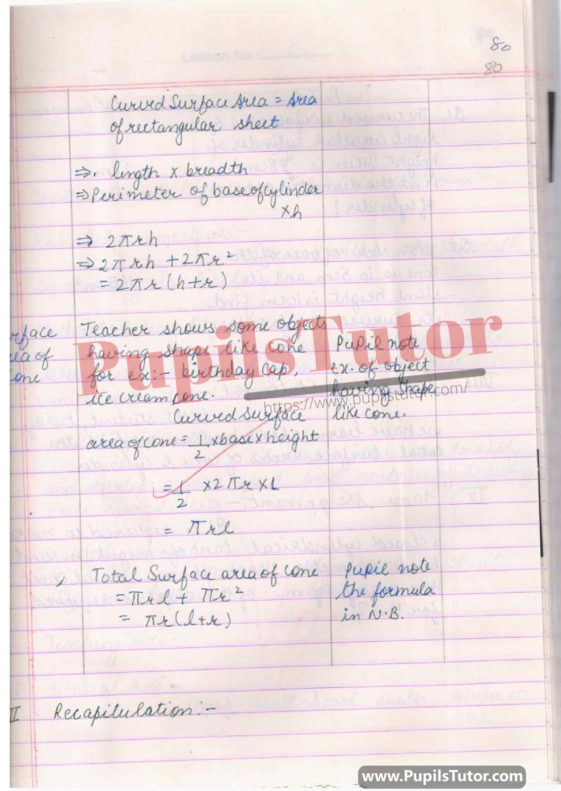 Lesson Plan On Surface Area Of Cone And Cylinder For Class 8th, 9th And 10th.  – [Page And Pic Number 5] – https://www.pupilstutor.com/