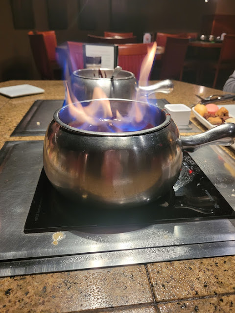 Flaming Turtle chocolate fondue at Melting Pot, Troy, MI