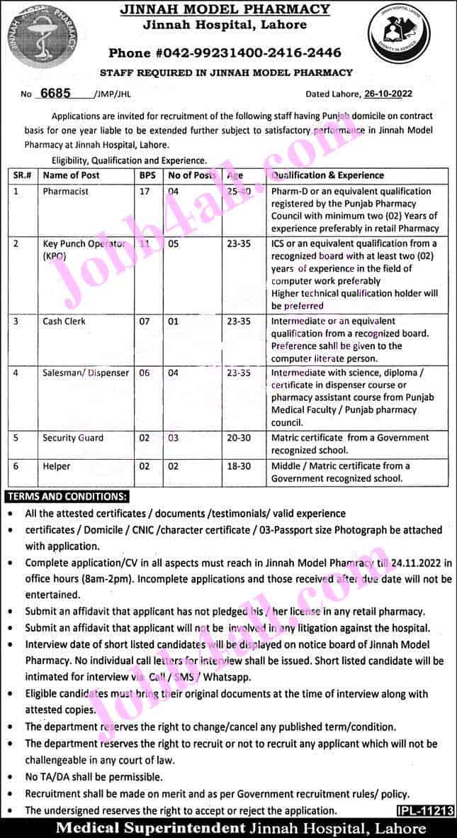 Jobs in Pakistan 2022 Jinnah Hospital Lahore | check Eligible Criteria