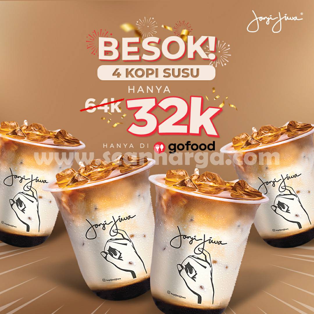 Kopi Janji Jiwa Promo Gofood - Beli 4 Es Kopi Susu cuma 32K aja