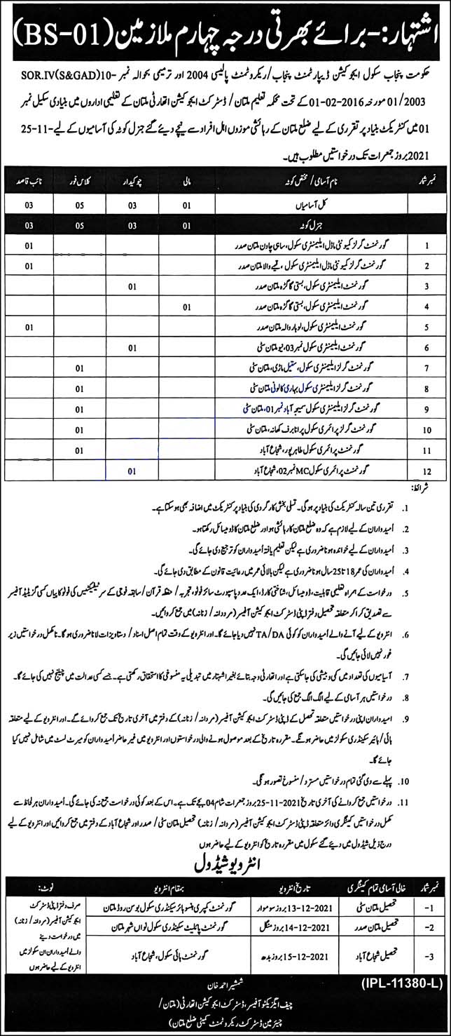 Punjab Jobs | District Education Authority Multan  Latest Jobs 2021