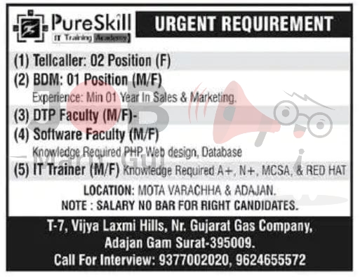 Various Job - Pure Skill Surat Recruitment
