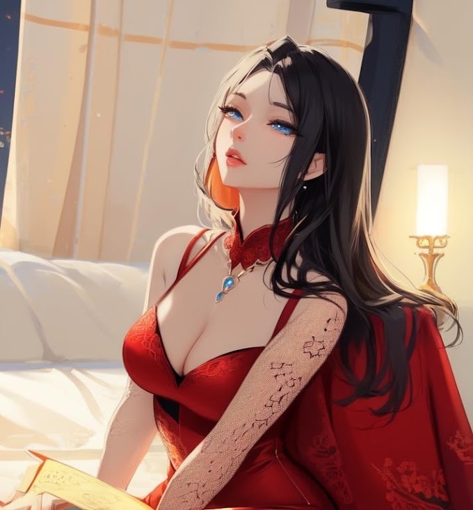 Hot Anime Girl in Red Dress