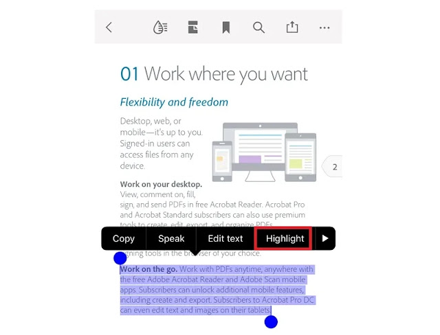 قم بتمييز النص في ملف PDF على نظامي التشغيل Android وiOS عن طريق تثبيت تطبيق Adobe Acrobat Reader