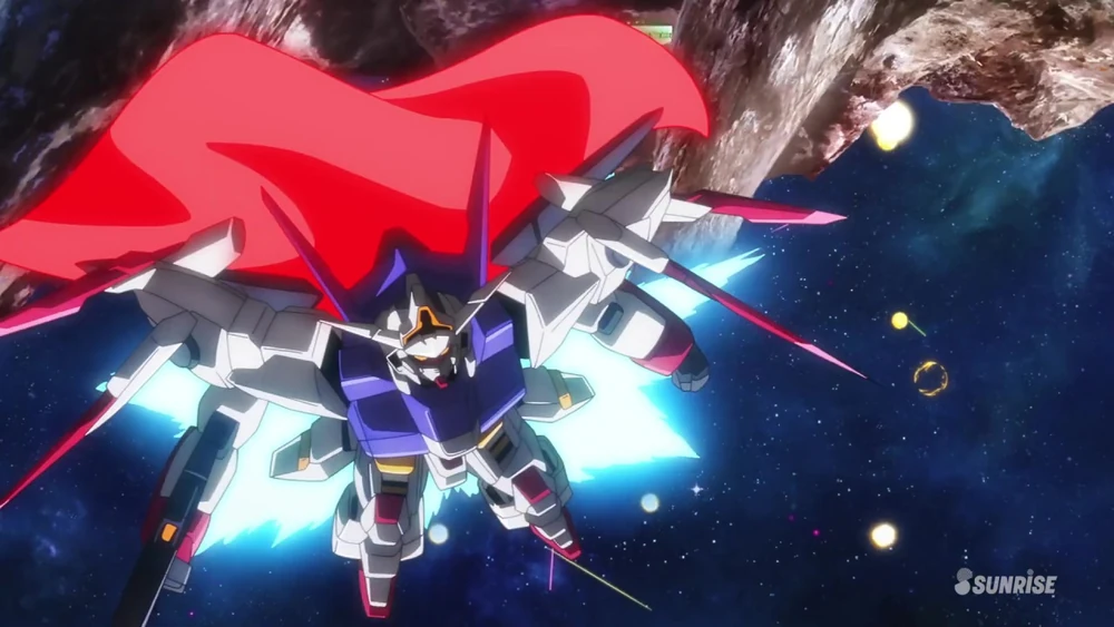 “Imagen de un Gundam de Try Age en una pose de batalla”