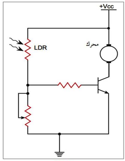 استخدام المقاومة الضوئية في التحكم في سرعة محرك عن طريق الضوء .