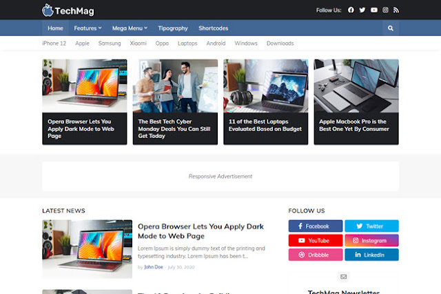 Techmag is a professional blog and technology blogger theme that you will love. You can use the theme for free for your technology website and the best blog page template design.
